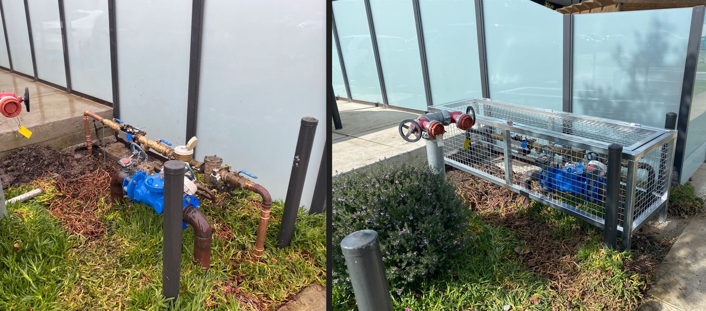 Before and after: Hydrant booster cage — Commercial precinct | EcoScape Gardens
