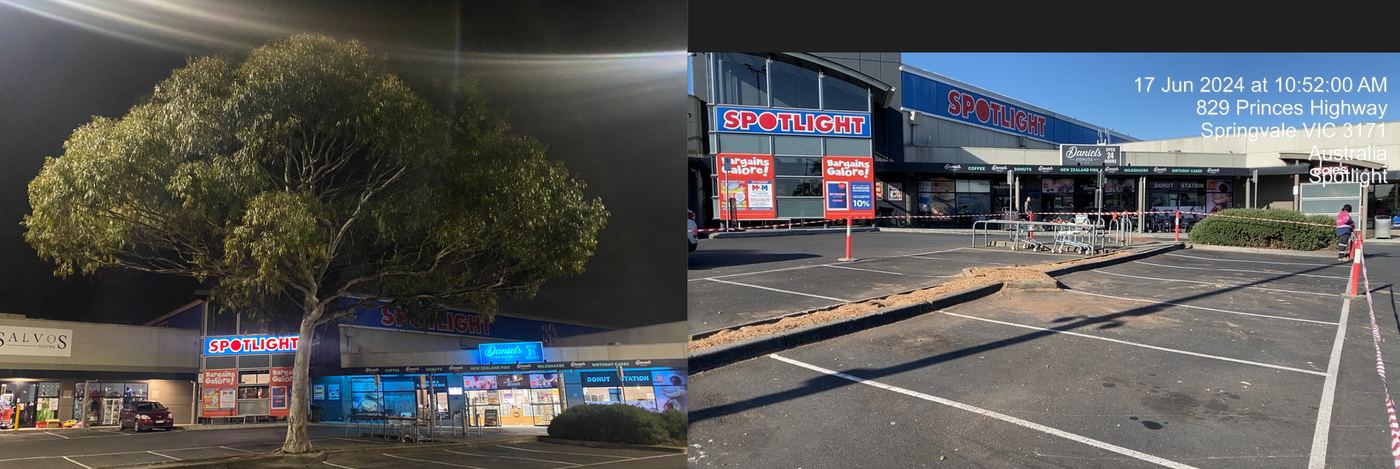 Springvale Shopping Strip — storm-damaged eucalyptus trees removed from car park, before and after | EcoScape Gardens